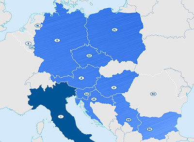 Europakarte neue Niederlassung Italien