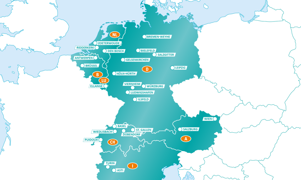 B+M isol Übersicht Standorte Europa